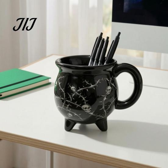 Décoration de Table Mystérieuse Halloween Chaudron de Sorcière Tasse, Crâne Citrouille Fantôme Céramique Café Anniversaire Cadeau pour Amis Tasse, Vaisselle Effrayante