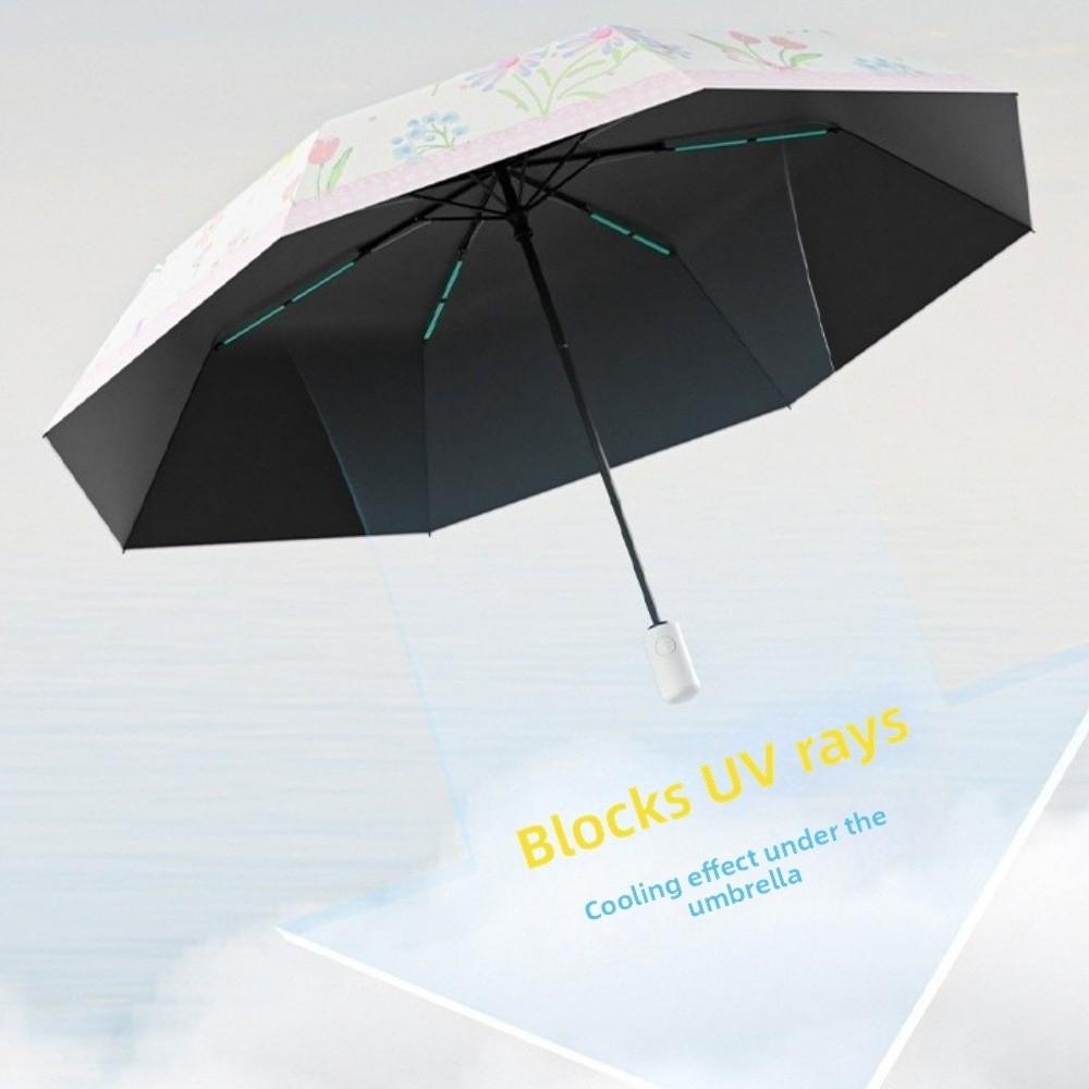 Folding Automatic Flower Printing Umbrella Portable Foldable Umbrella Sun Protection