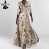 Damenmode Sommer Frühling Blumenmuster Druck 1/2 Ärmel V-Ausschnitt Hohe Taille Freizeitkleider