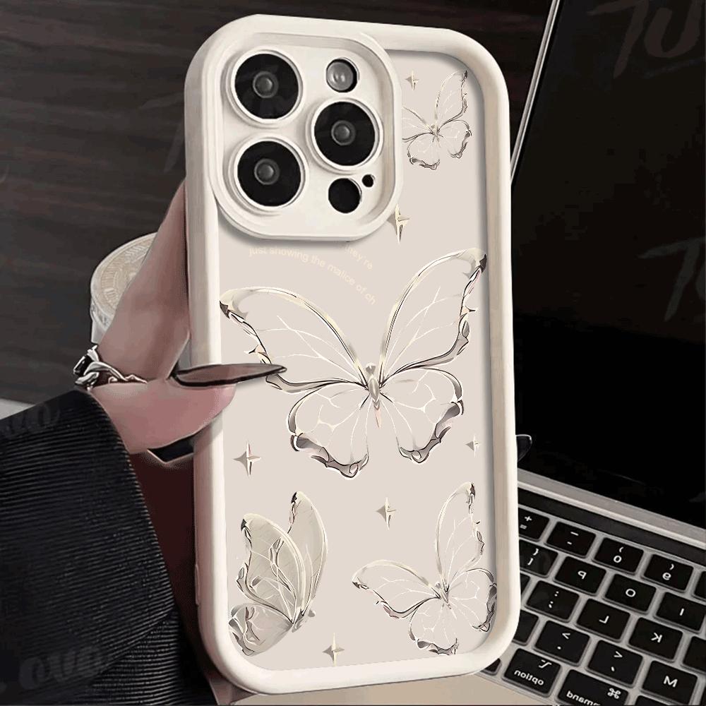 Gold Butterfly Silicone Phone Case For iPhone 16 15 14 Pro Max Cases iPhone 13 12 11 Pro Max Mini XS XR X 7 8 Plus SE 2020 Cover