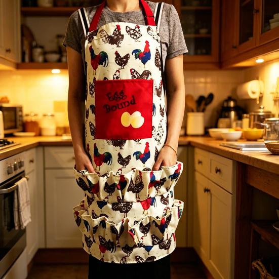 Canvas Apron with Multi-Pockets Egg Gathering Apron for Farm Home Adjustable