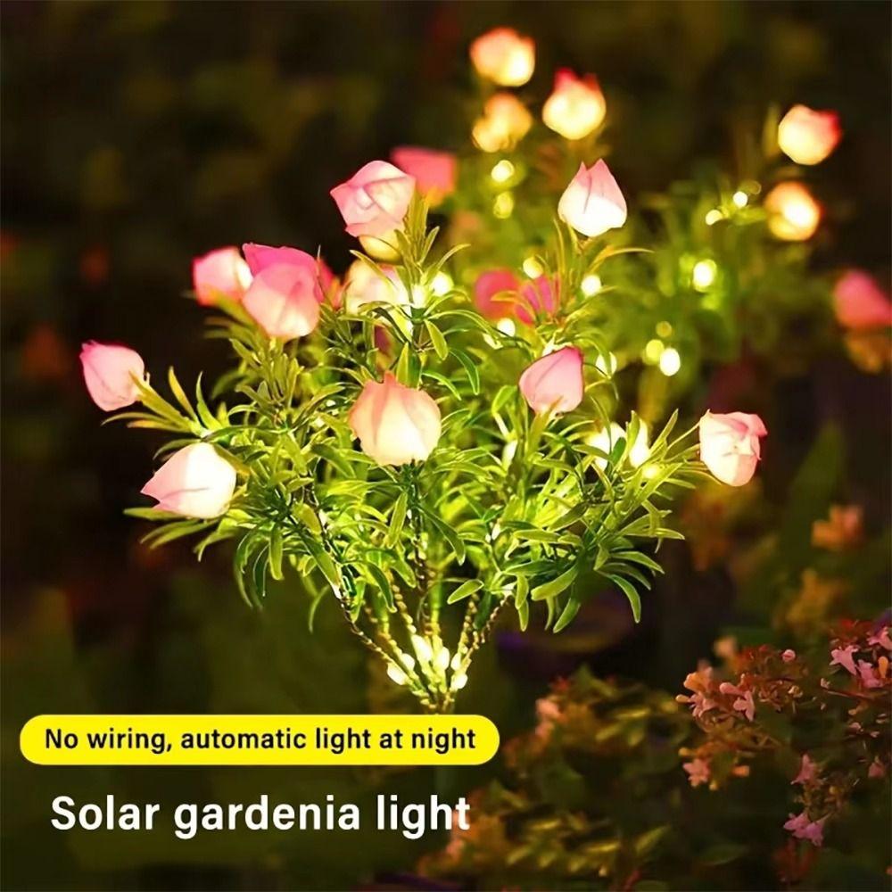 Gardenia Flower Solar Artificial Flower Light Realistic Multi-Color Changing Waterproof Landscape Lamp Colorful Light