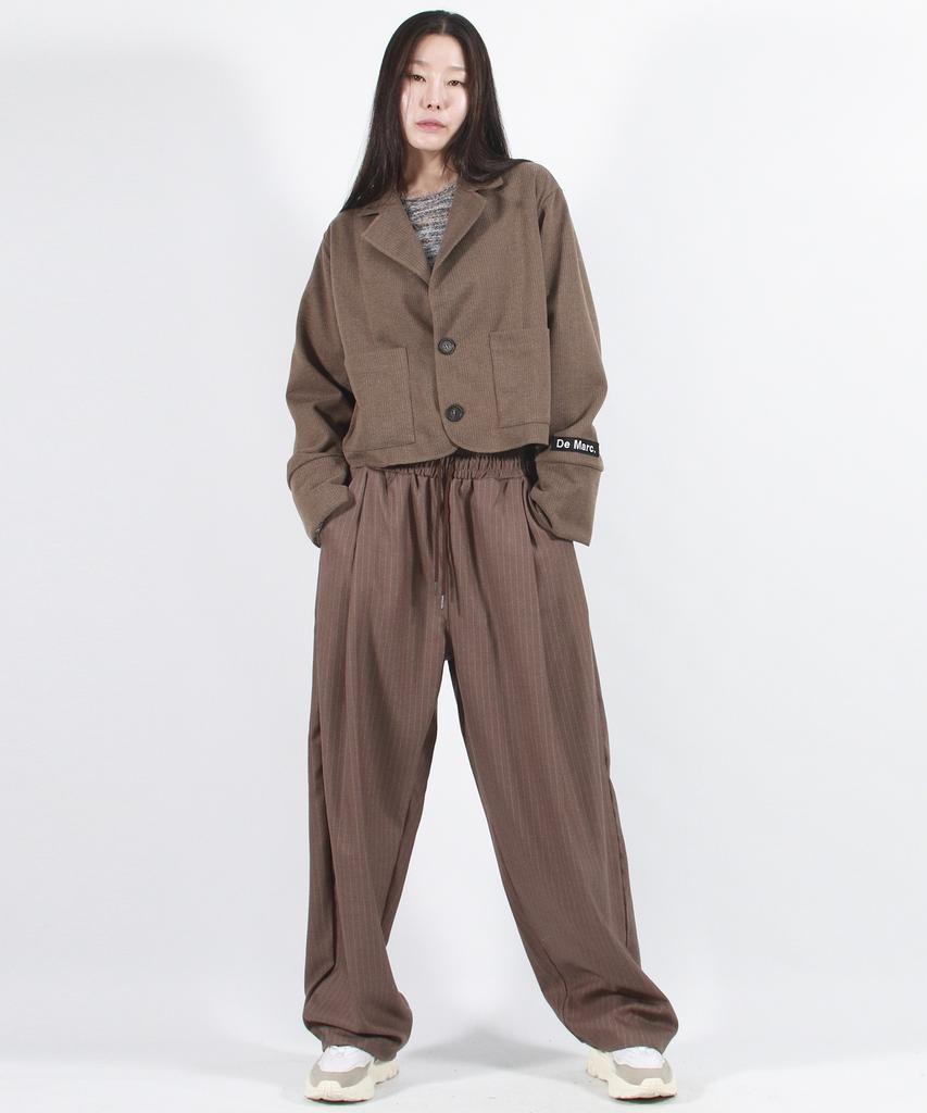 Deumakeu Stripe Chicano Wide One-Tuck Pants -Brown