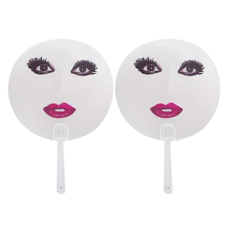 

2Pcs Big Eye and Red Lip Handheld Fan Funny Round Decorative Fan Photo Props Decoration for Performances Enduring 1