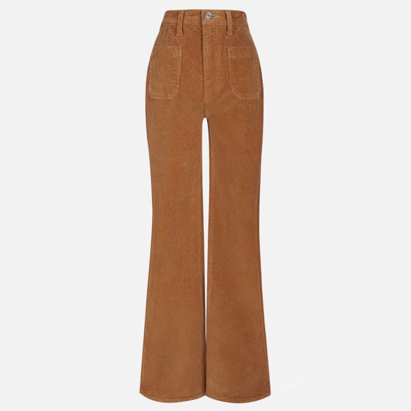 

Ретро Карман Маленький Рог Приталенные Брюки Кэжуал с Завышенной Талией Dark brown corduroy pants L