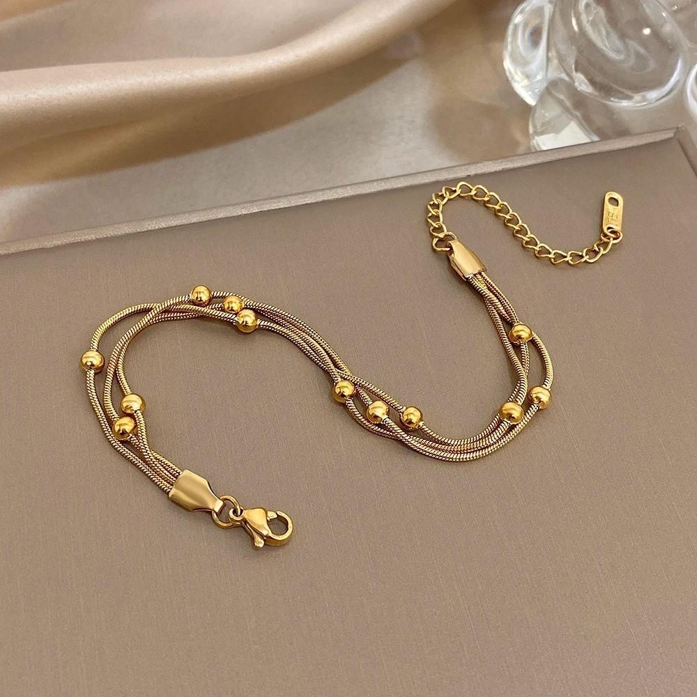 Gold Silver Color Wrap Beaded Bracelets Stainless Steel Party Jewelry Elegant Wrist Chain  Women