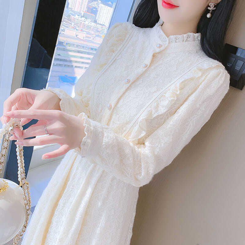 2025 Autumn/Winter Lace Mid-Length Dress: Thickened, Petite Temperament Style