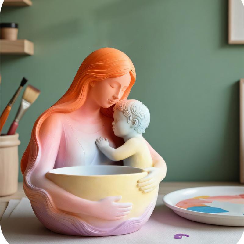 Mother Embraces Child Candle Cup Silicone Mold DIY Plant Small Flower Pot Gypsum Ceramic Mold