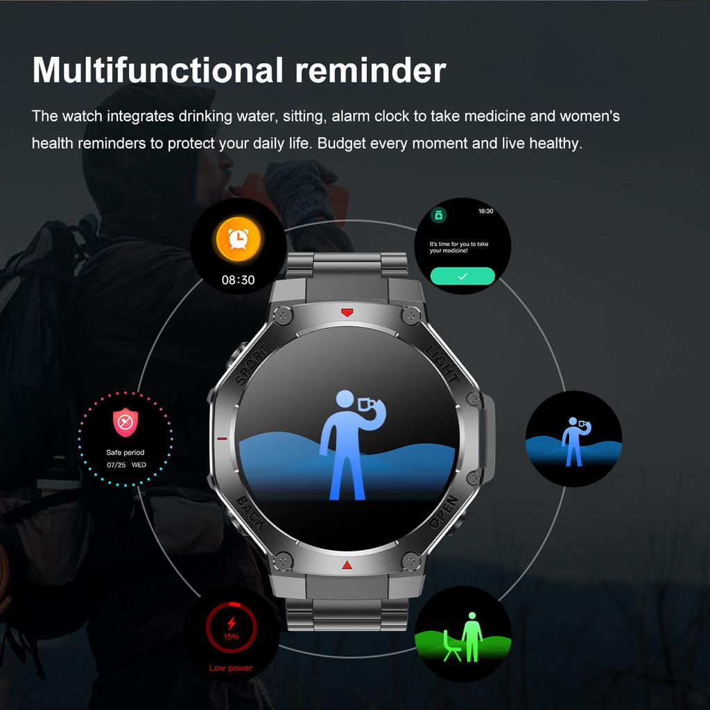 2025 TR3 MAX Men's Outdoor Sports Smart Watch Waterproof Flashlight BT Call Heart Rate Blood Oxygen Sleep Tracker Compass