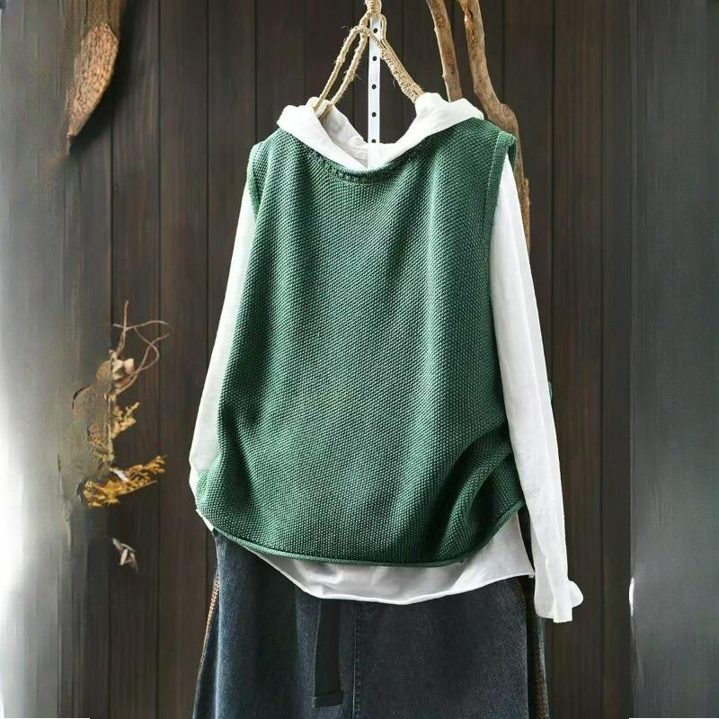 Frühling Retro Lässig Rundhals Pullover Gestrickte Baumwollweste Damen Locker Übergröße