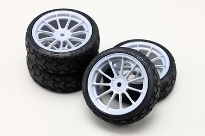Yokomo Medium-Narrow Radial Tires Type Y (Set of 4) Pre-Mounted and Glued On 11-Spoke Wheels (Gray) ZR-144TPM2