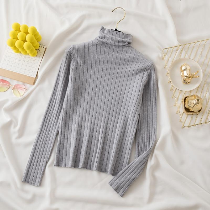 Autumn Women's Sweaters Solid Slim Fit Long Sleeve Casual Base Pullovers Sweater Women Elegant Half High Collar Casual Ladies Winter Jumpers 25485