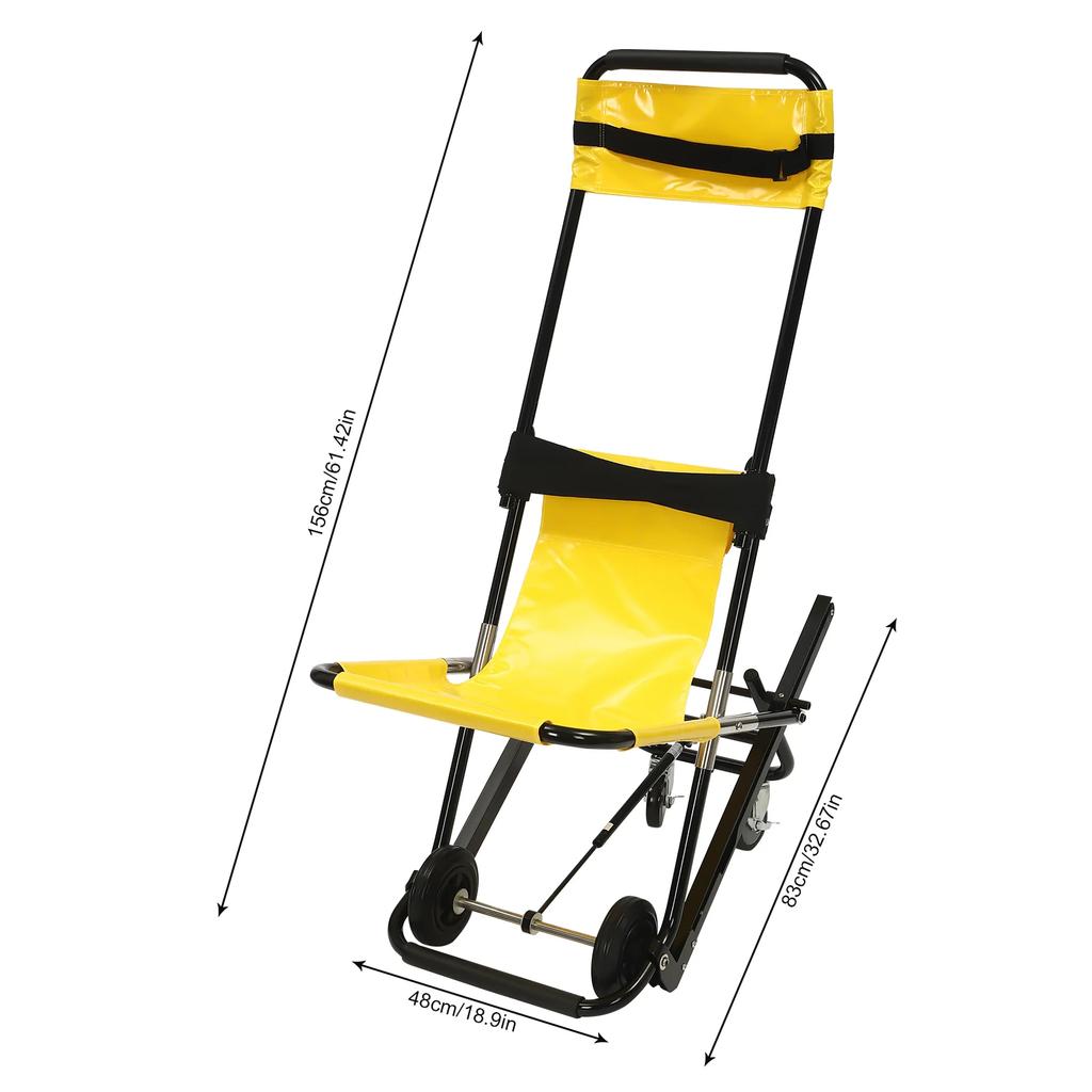 Portable Folding Evacuation Manual Lift Stair Chair with 350 lbs Load Capacity 4 Wheels - for Seniors, Daily Transfer