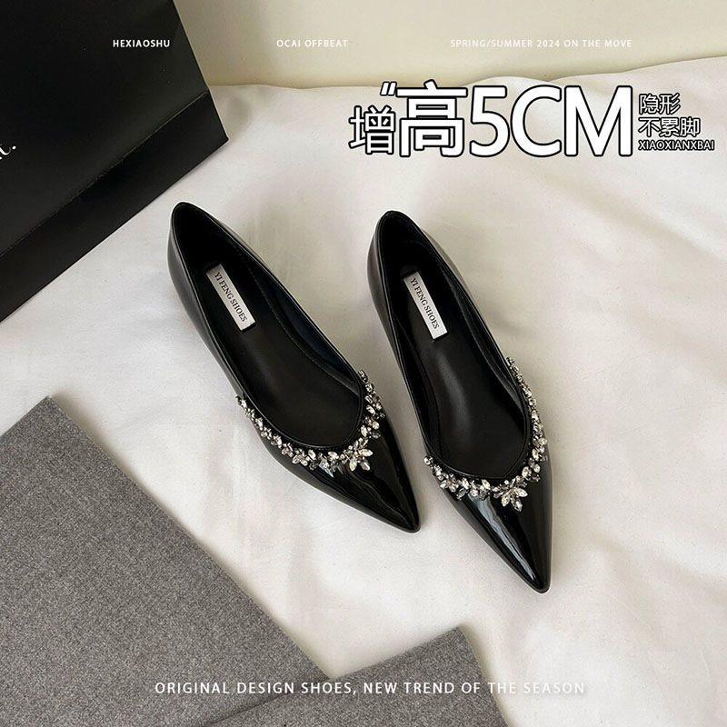 French rhinestone pointed head shallow mouth single shoes invisible 2025 temperament pointed small foot temperament spring not tired French