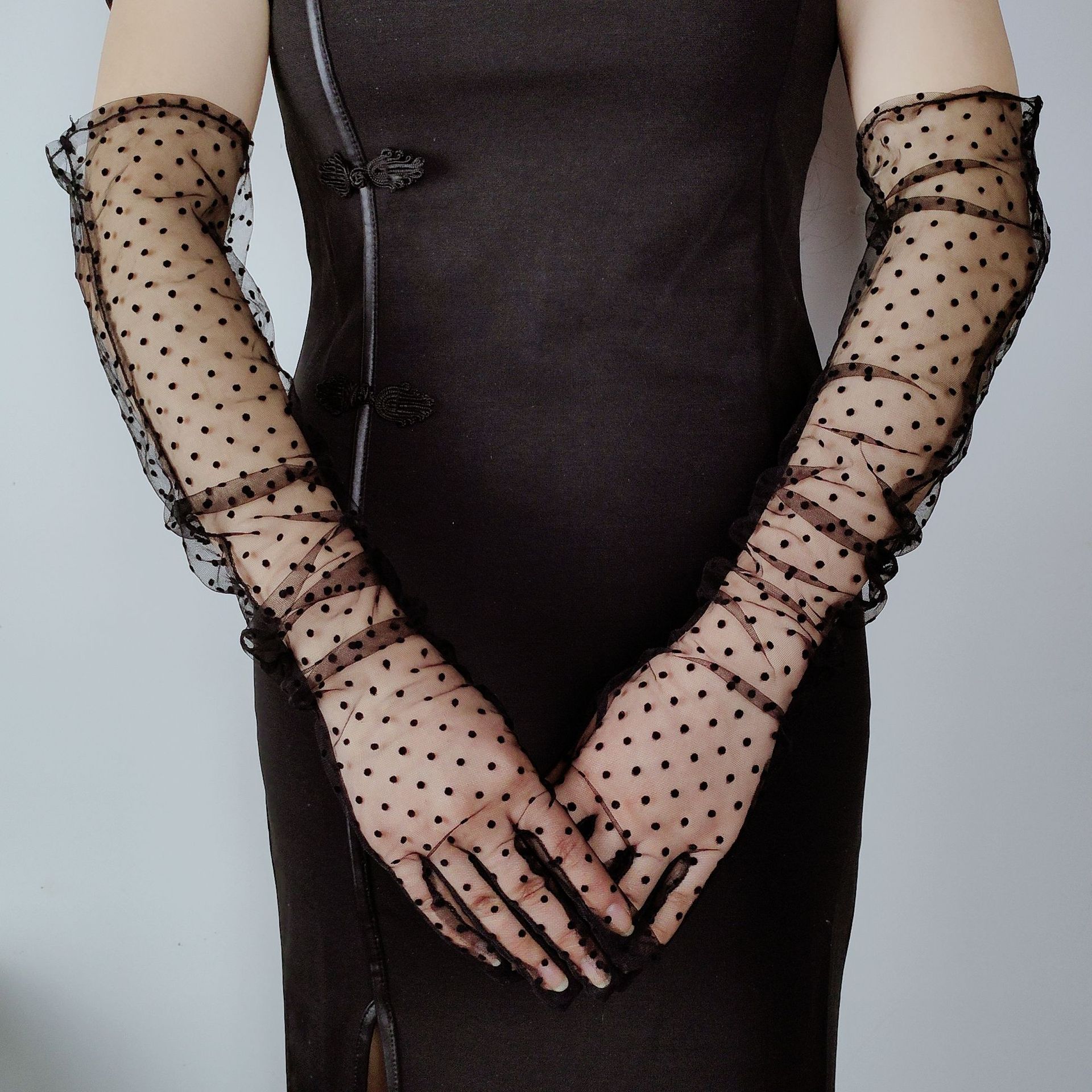 

Винтажные черные кружевные перчатки Сексуальные сетчатые тонкие звездные фото фото свадебное платье свадебная фотосъемка аксессуары One Size чёрный