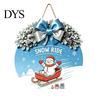 Winter Atmosphere Decor Christmas Wooden Welcome Sign for Front Door, Round Hanging Ornament with Santa Claus Snowman Art Artificial Pine Branches