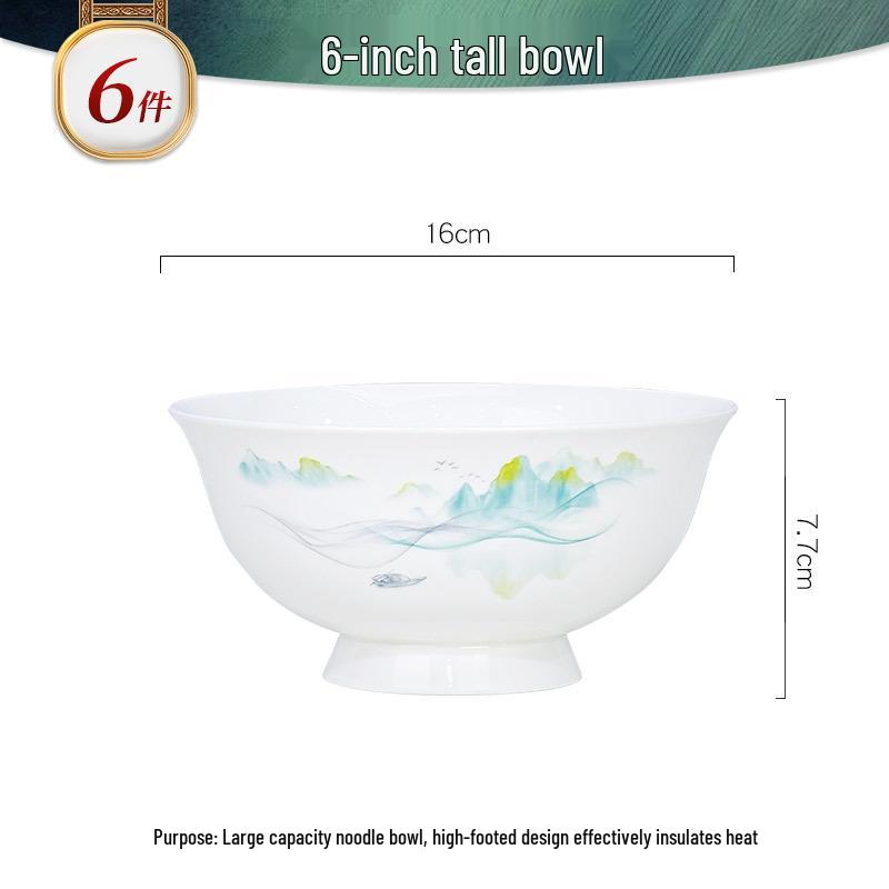 Tangshan Bone China Bowl Set: Rice, Soup, Noodle Bowls & Plates with Chopsticks - Perfect Housewarming Gift