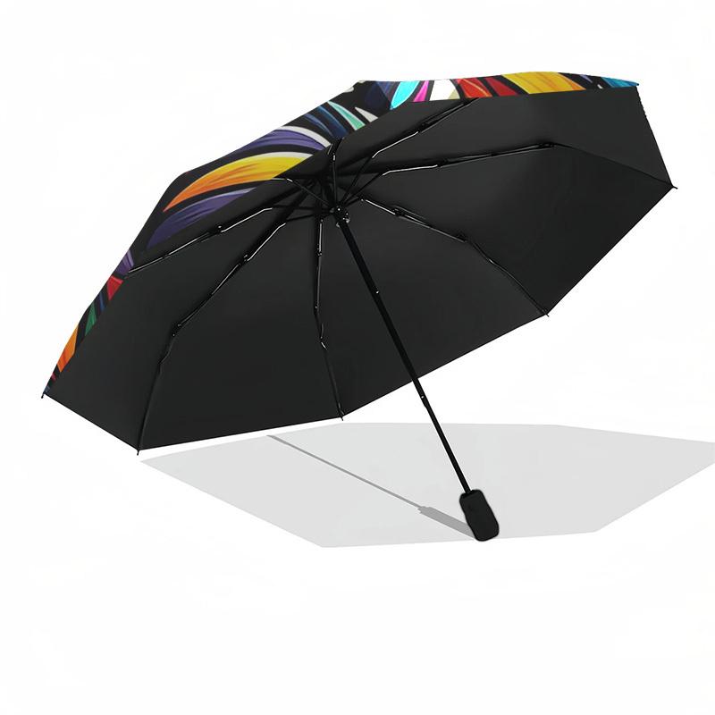 1pc Colorful Stained Glass Cat Design Automatic Opening Folding Umbrella - Portable 3-Fold Design with Iron Frame, Perfect for Outdoor Use, Festive Gi