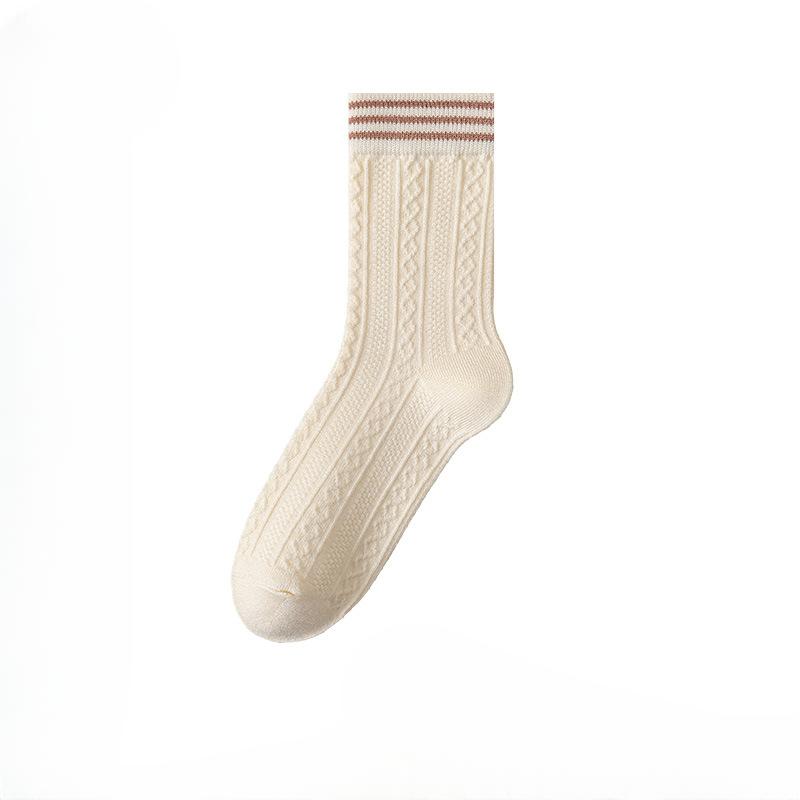 Female Autumn and Winter Thick Warm Hemp Stripe Horizontal Bar Sweat Absorption Breathable In The Tube Socks