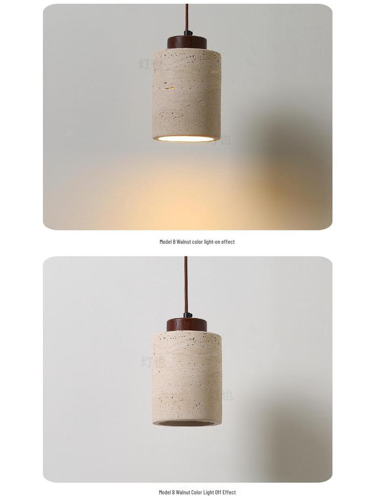 Yellow Travertine Pendant Light - Retro Cream Wabi-sabi Style for B&B, Restaurant, Bedroom, or Bedside.