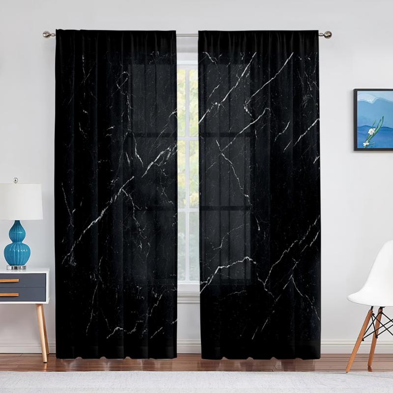 Black Cracks Texture in Sheer Drapes for Living Room Bedroom Kitchen Window Treatment Chiffon Curtain Blinds