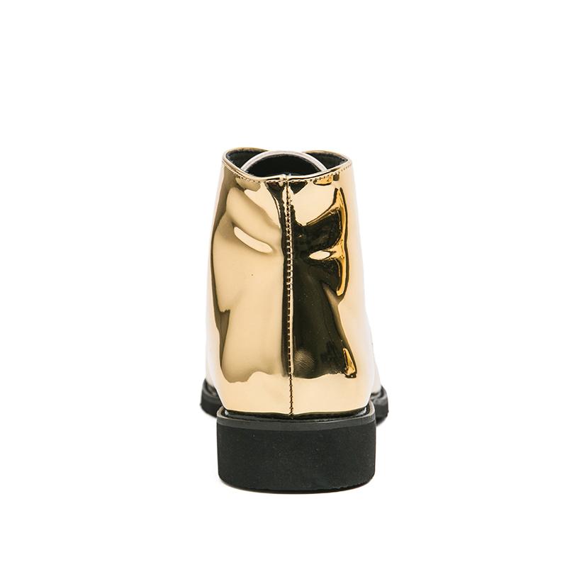 Men Gold Ankle Boots Motorcycle Casual Men’s Wingtip Dress Formal Leather Tuxedo Wedding Dance Boots