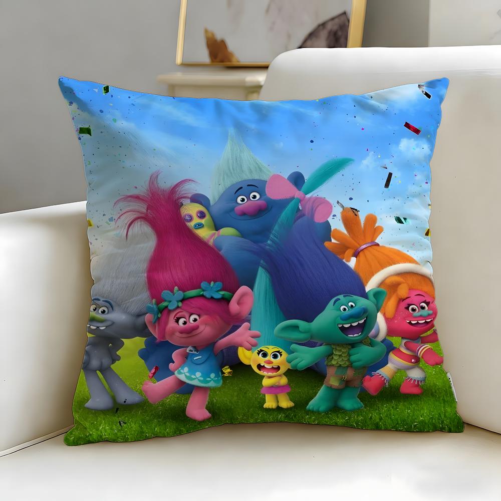 popular animated series Trolls Cushion Cover Soft  EasyWash Pillow Case  Versatile for Couch Bed Travel and Office