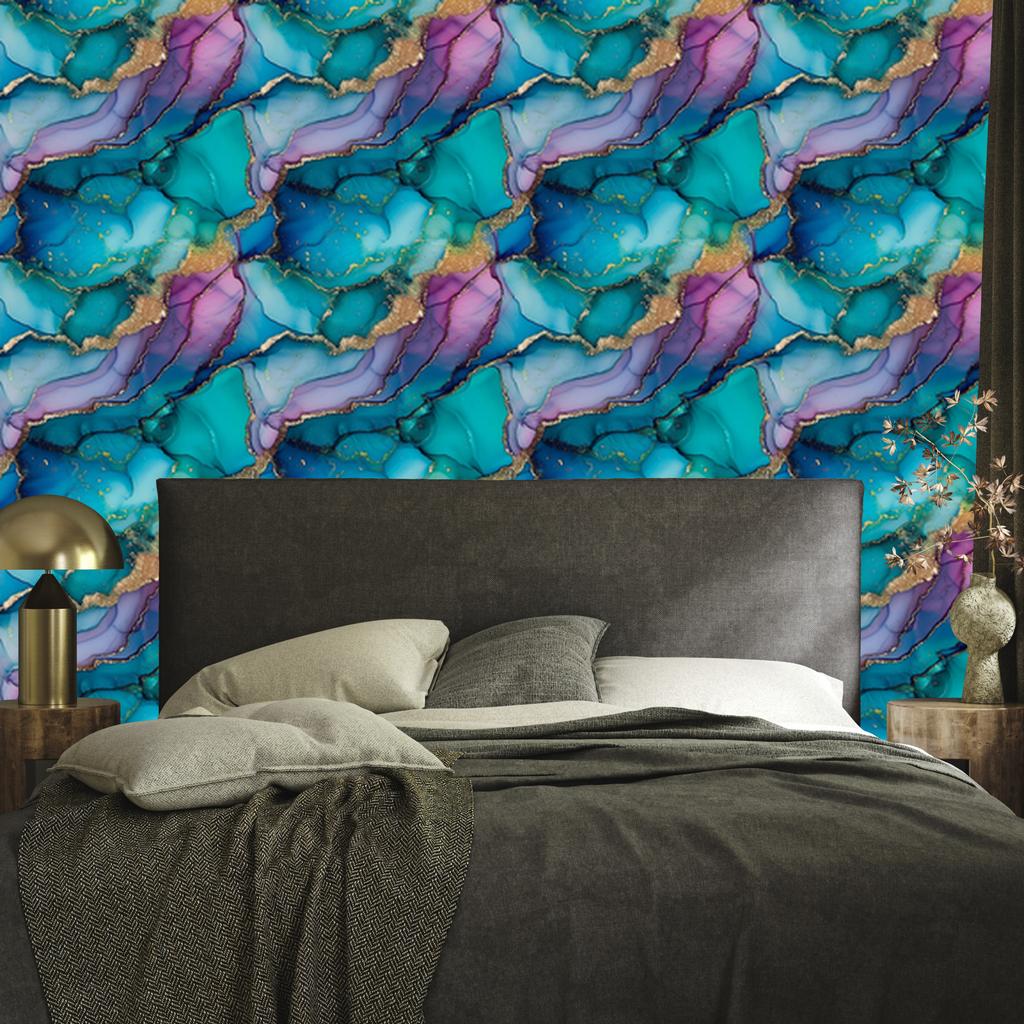 Ink Wallpaper Turquoise, Blue, Violet and Navy Blue 50x1000