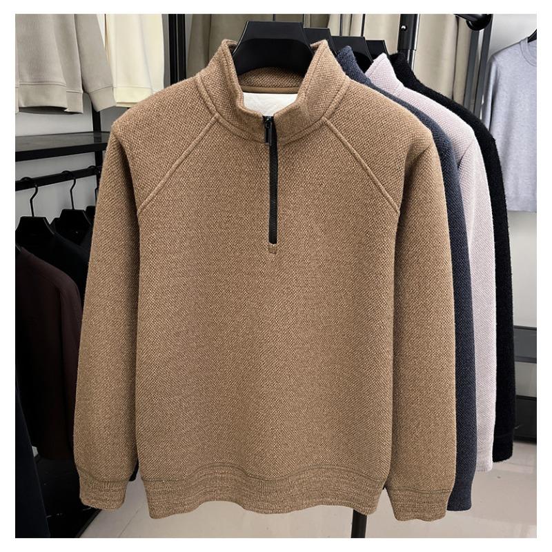 Autumn and Winter High Collar Solid Color Pullover Half Zip Men's Thick Sweater T-shirt Sweatshirt Fashion Casual Top