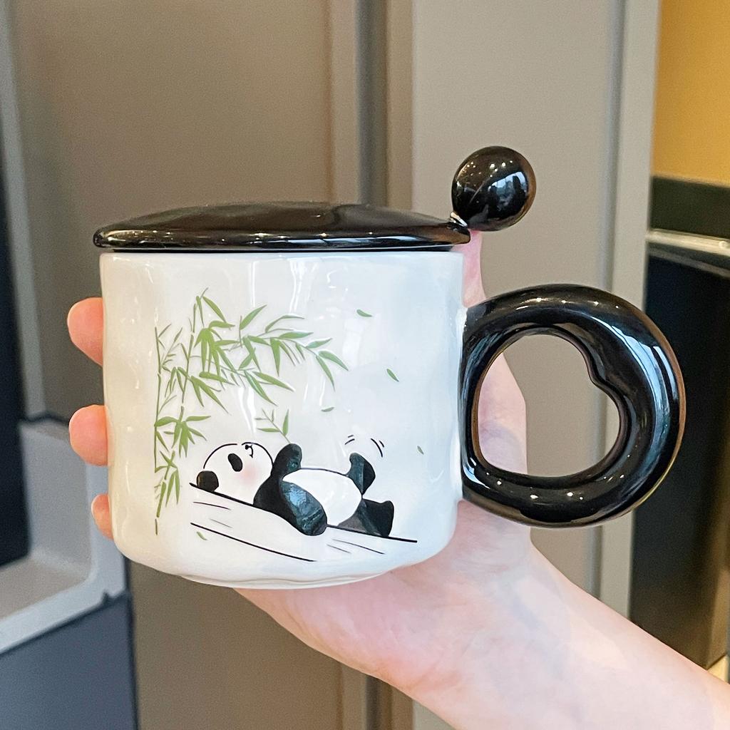 Becher mit Deckel Löffel Neuer Stil Damen Panda Tasse Souvenir Keramik Wasserbecher Kaffeetasse