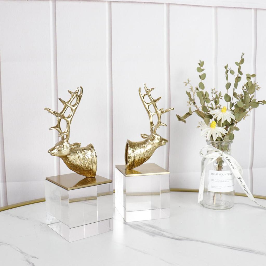 Elegant Deer Head Metal Bookend with Crystal Glass Base
