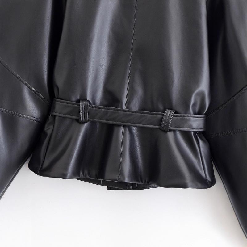 Trendy Women's Casual Black Short Leather Windbreaker - European & American Style