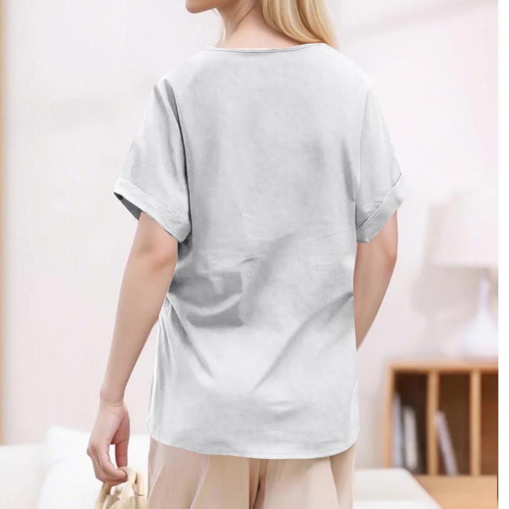 Dámská móda Ležérní Tričko s výstřihem do V a krátkým rukávem Top