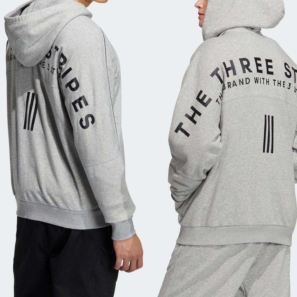 adidas Men's Grey 3-Stripes Full-Zip Hoodie IA9437