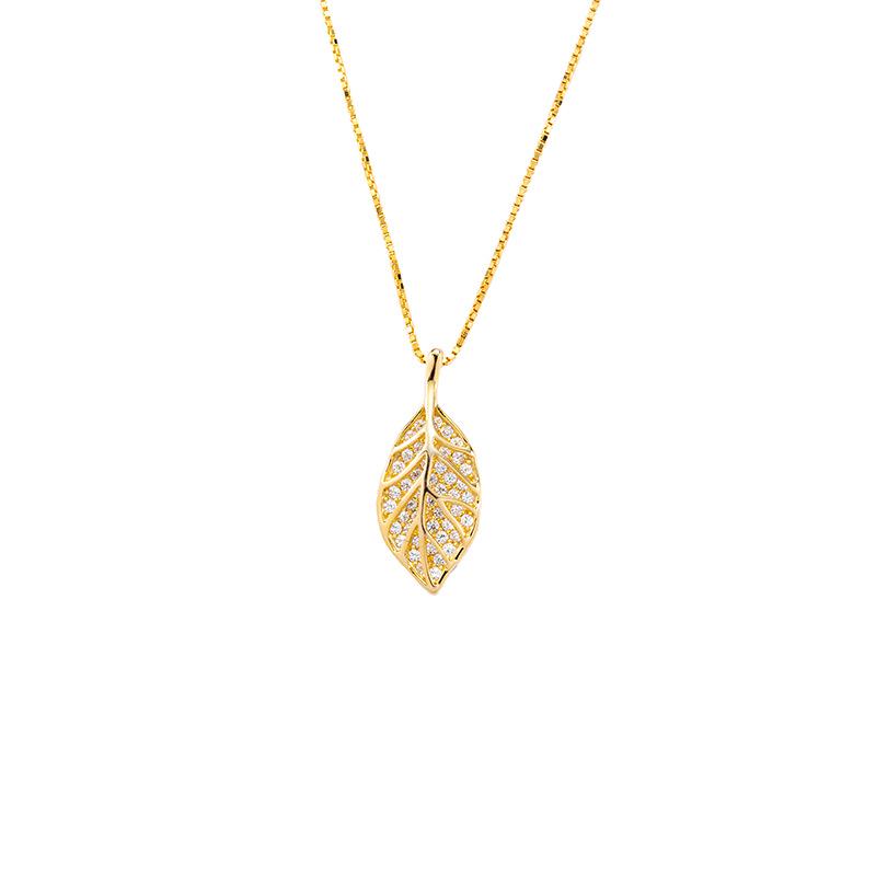 Banyan Tree Silver Forest Series Micro-Diamond Leaf Necklace for Women
