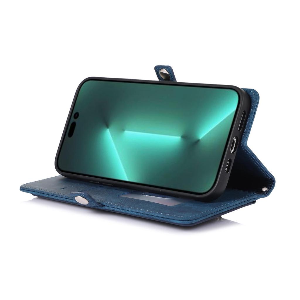 9 Kart Çevirme Retro Fermuar Deri Crossbody Cüzdan Kılıf iPhone 15 14 13 12 11 Pro Max XS MAX XR / Samsung S23 S22 S21 S20 Ultra Artı A14 A13 A54 A53