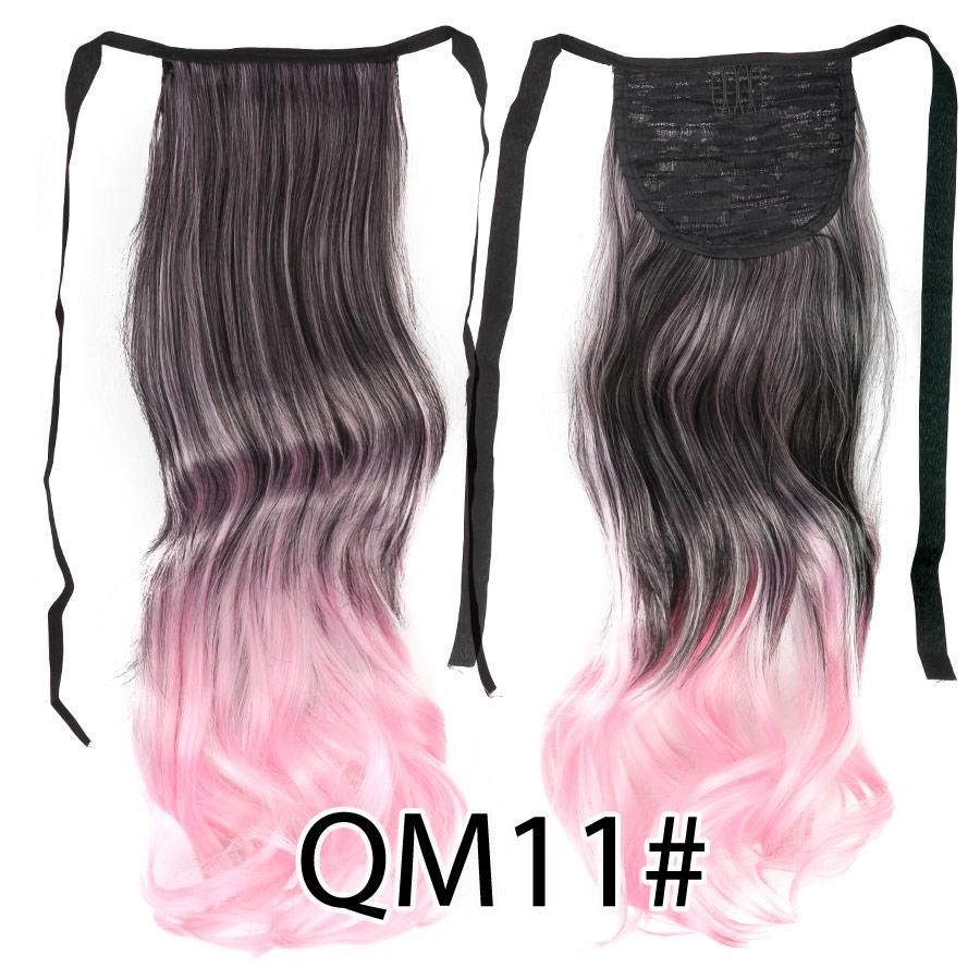 Colorful Ombre 2 Tone Cosplay Ponytail Hair Extension Body Wavy Fake One Piece Clip In Tie Up Pony Tail Dark Green/Green