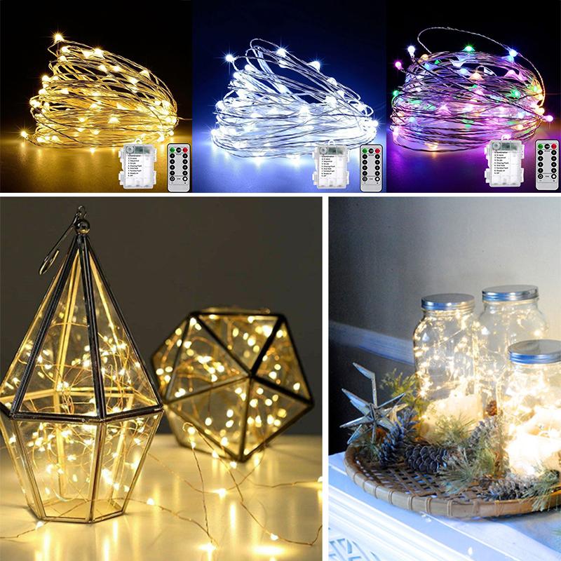 LED Lights Garland Battery-Operated Garland Remote Control Fairy Light Christmas Decoration New Year's Wedding Party Xmas Decor