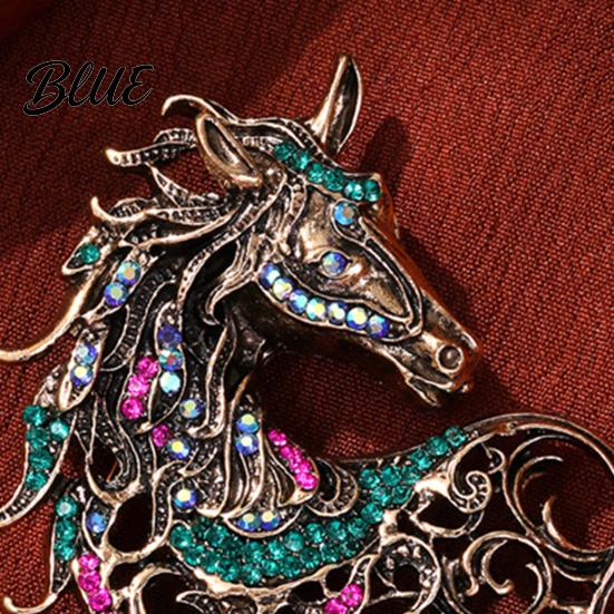 Vintage Horse Brooch Retro Rhinestone Pin Women Men Zinc Alloy