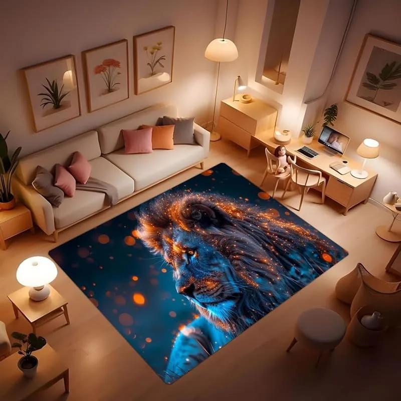 Anime Lion and Tiger Carpet Rugs for Bedroom Carpets for Living Room Anti Slip Floor Mat Washroom Floor Mat Anime Rug