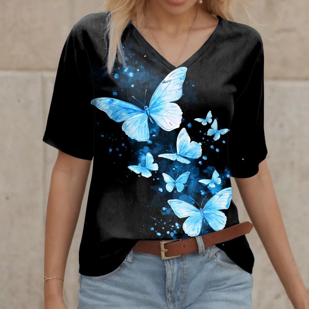 vintage women floral print t shirt short sleeve v neck tops comfortable t-shirts