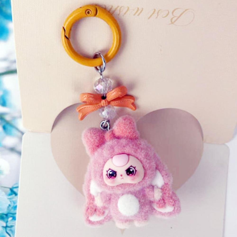 Bow Flocked New Three-year-old Baby Cartoon Keychain DIY Jewelry Three-dimensional Doll Schoolbag Hanging