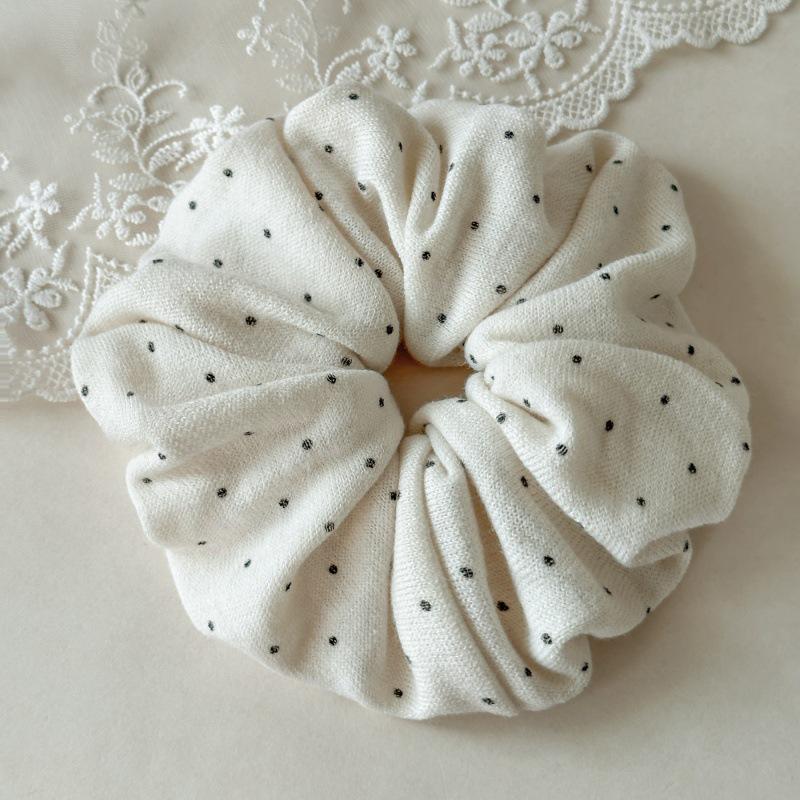 Elegant Korean Polka Dot Scrunchie, Pleated Hair Flower, High Elastic Hair Tie for Women