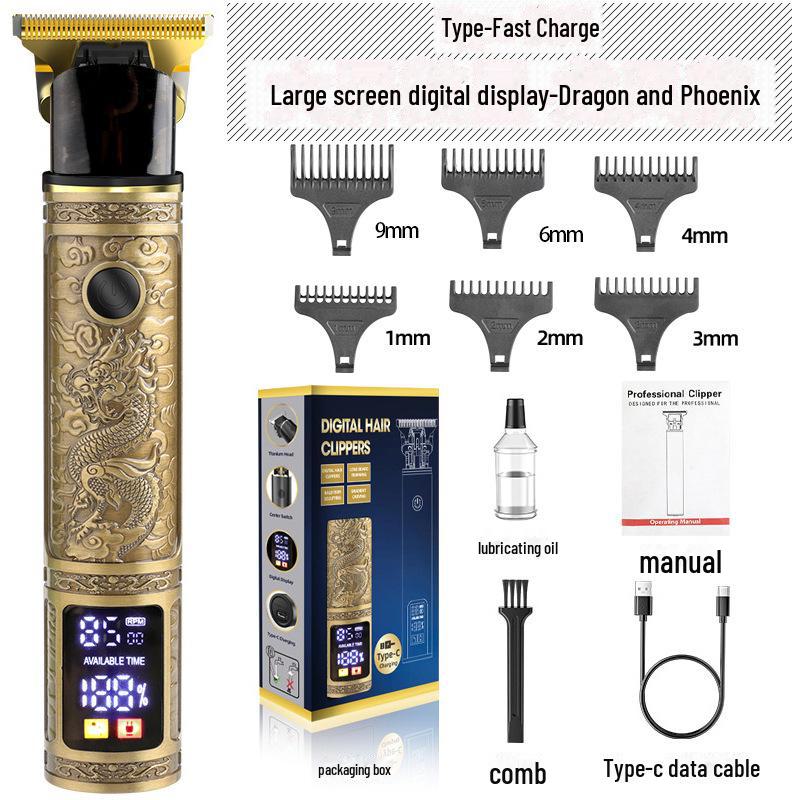 Rechargeable Electric Men's Hair Clipper: Waterproof, Special Carving Design