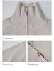 Women's Plus Size Elegant Double Zipper Stand Collar Sweater - Casual Winter Fashion Korean Style Outerwear