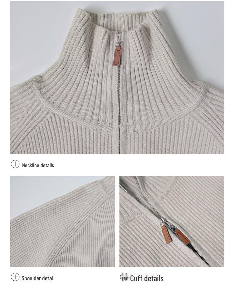 Women's Plus Size Elegant Double Zipper Stand Collar Sweater - Casual Winter Fashion Korean Style Outerwear