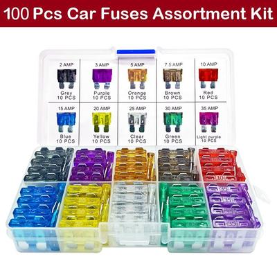 100Pcs Standard 10 Specifications Car Fuses Assortment Kit Corrosion-Resistant Upgraded Fuse Kit Heavy Duty Auto Fuses Universal