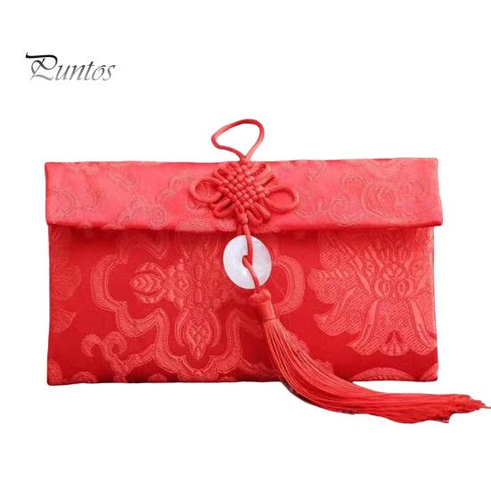 Faux Silk Red Envelope Chinese Wedding Red Pocket Lucky Money Hongbao Card Cash Envelope with Chinese Knot for New Year Spring Festival Wedding