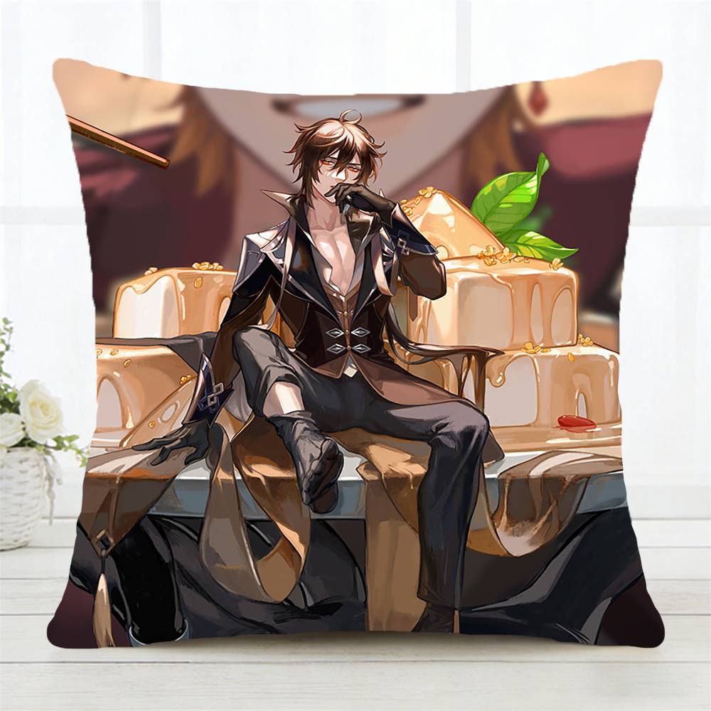 Zhongli Genshin Impact Pillow Case Fashion Square Pillowcase Bedroom Sofa Room Ins Decoration Leisure