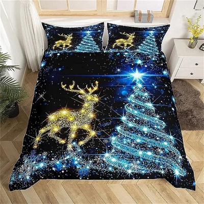 Weihnachts-Bettwäsche-Set Gold Rentier Bettwäsche Set Jungen Mädchen Zimmer Dekoration Blauer Weihnachtsbaum Deckenbezug Westliches Neues Thema